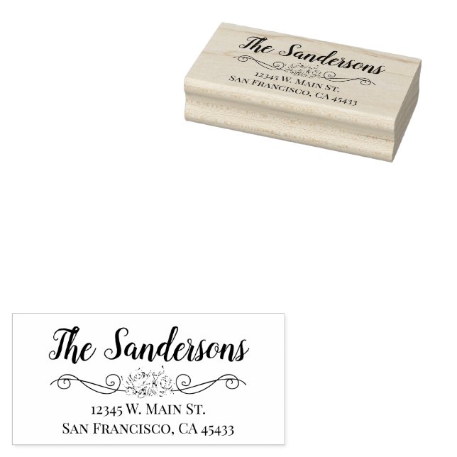 Tampons Encreurs Adresse de retour Nom de famille Rose floral Scrip (Tamponné)