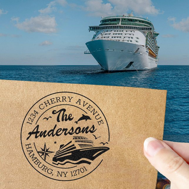 Tampons Encreurs Adresse de retour personnalisée avec bateau de cro (Créateur téléchargé)