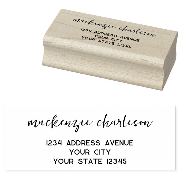 Tampons Encreurs Adresse de retour personnalisée avec écriture mode (Simple modern minimalist script personalized rubber stamp return address)