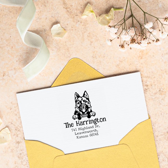 Tampons Encreurs Adresse de retour personnalisée Cute German Shepha (Créateur téléchargé)