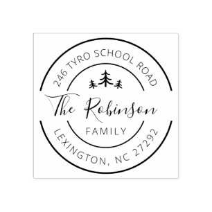 Tampons Encreurs Adresse familiale personnalisée Arbre de pins rond