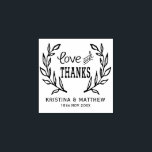 Tampons Encreurs Amour et Merci Rustic Wreath Mariage Timbre en cao<br><div class="desc">Timbre en caoutchouc personnalisable avec typographie rustique avec couronne de feuillage. Ce timbre rustique conviendra parfaitement aux mariages et autres occasions. Personnalisez en ajoutant vos propres détails.</div>