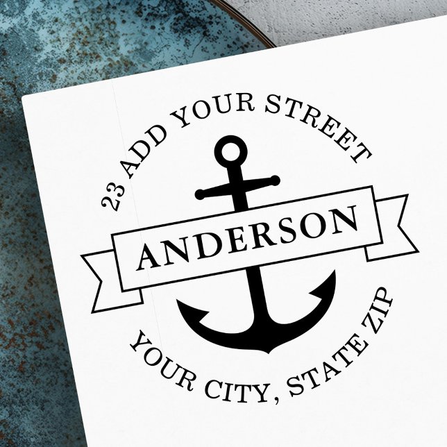 Tampons Encreurs Ancrage élégant et bannière adresse de retour naut (Elegant anchor and banner nautical return address rubber stamp)