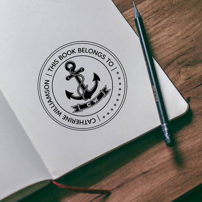 Tampons Encreurs Ancre nautique vintage ronde Ce livre appartient à (Créateur téléchargé)