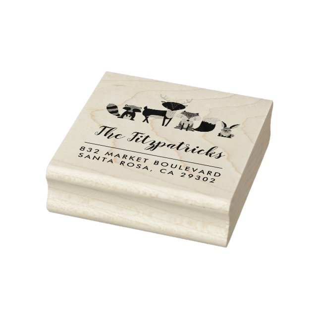 Tampons Encreurs Animaux des bois | Adresse de retour du nom de fam (Tampon)
