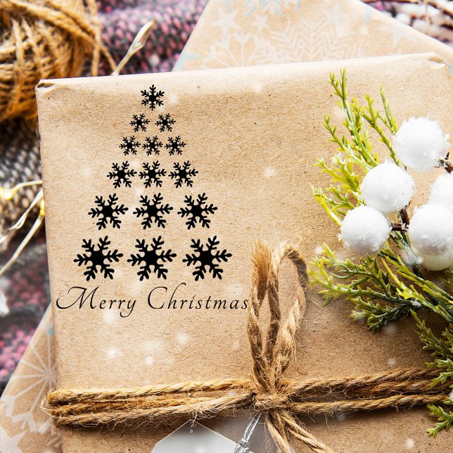 Tampons Encreurs Arbre de flocon de neige festif Script Joyeux Noël (Créateur téléchargé)