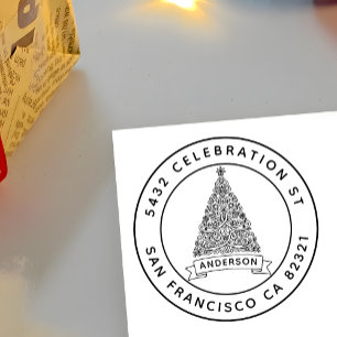 Tampons Encreurs Arbre de Noël moderne Nom de famille Adresse de re
