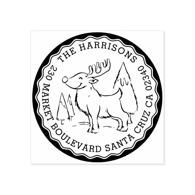 Tampons Encreurs Arbre de Noël & Rennes Rond Adresse de retour (Impression)