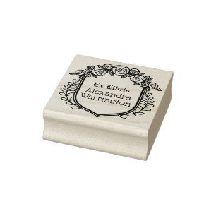 Tampons Encreurs Armoiries Roses & Feuilles Ex Libris Nom du livre