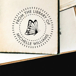 Tampons Encreurs Arrondi de la typographie Papillon Livre de biblio