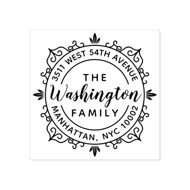 Tampons Encreurs Arrondi élégant Script Nom de famille Adresse de r (Impression)