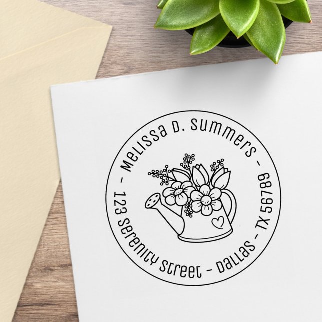 Tampons Encreurs Arrosage de jardin Can Flowers Adresse ronde 3 (Créateur téléchargé)