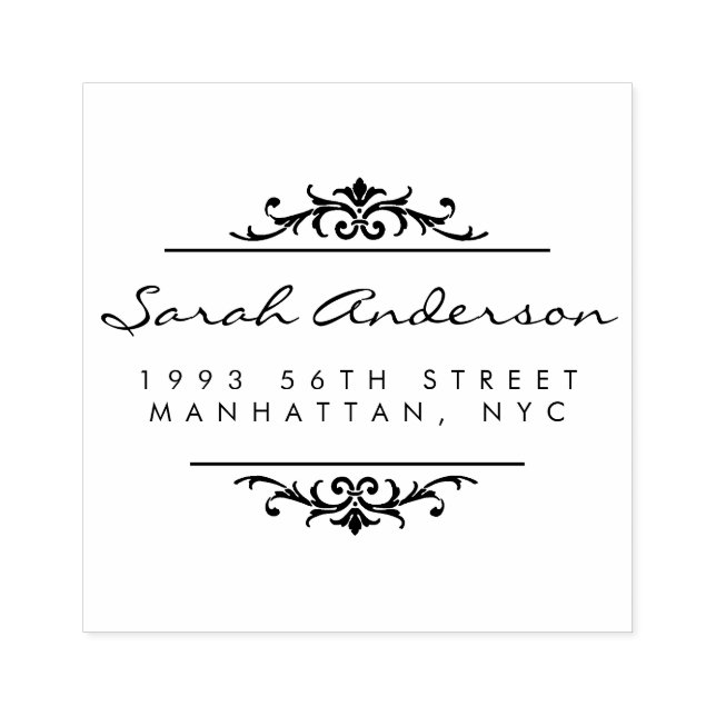 Tampons Encreurs Art Déco Ornement & Élégant Script Retourner Adres (Impression)