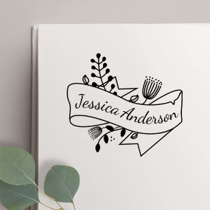 Tampons Encreurs Badge de ruban floral rustique avec nom personnali