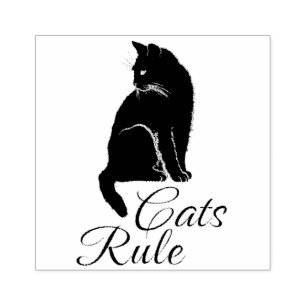 Tampons Encreurs Beau chat assis avec "Règle des chats" Texte