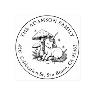 Tampons Encreurs Bébé dormant Unicorne Sous Toadstool Nom Adresse