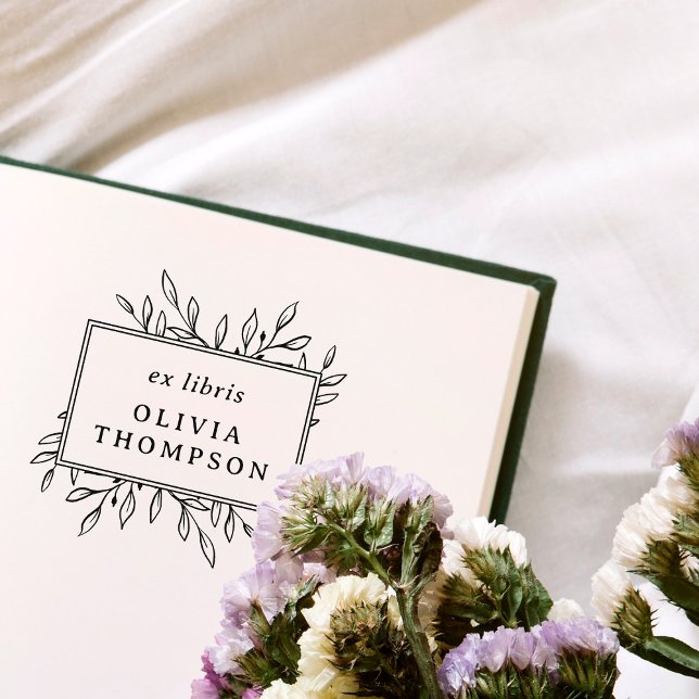 Tampons Encreurs Bibliothèque de nom Ex Libris de feuilles dessinée (Créateur téléchargé)