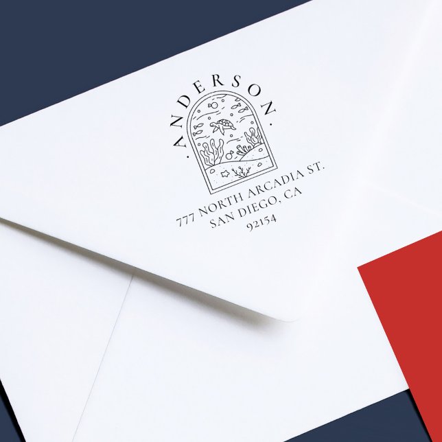 Tampons Encreurs Boho Arch Sea Turtle Adresse de retour personnalis (Créateur téléchargé)