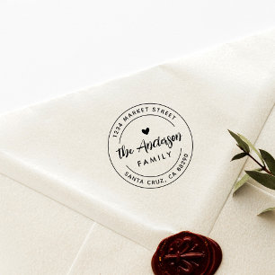 Tampons Encreurs Boho Heart Round Nom de famille Adresse de retour