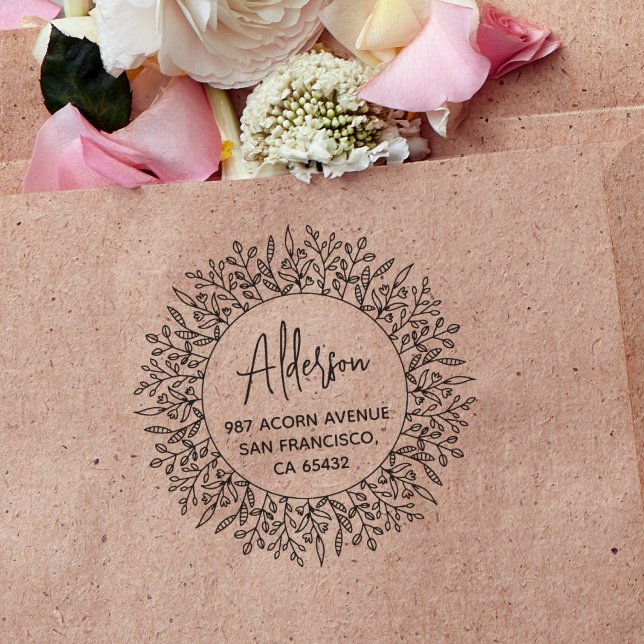 Tampons Encreurs Boho Rustic Laurel Circulaire de vol Adresse de re (Stamp Mockup)