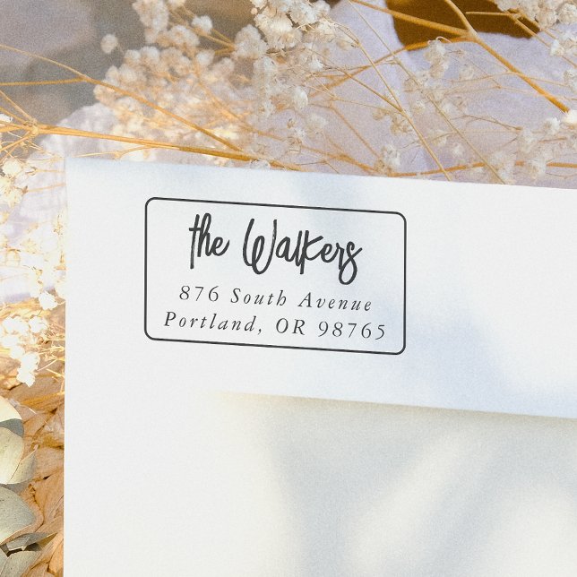 Tampons Encreurs Boho Script Rectangle Frame Return Address (Créateur téléchargé)