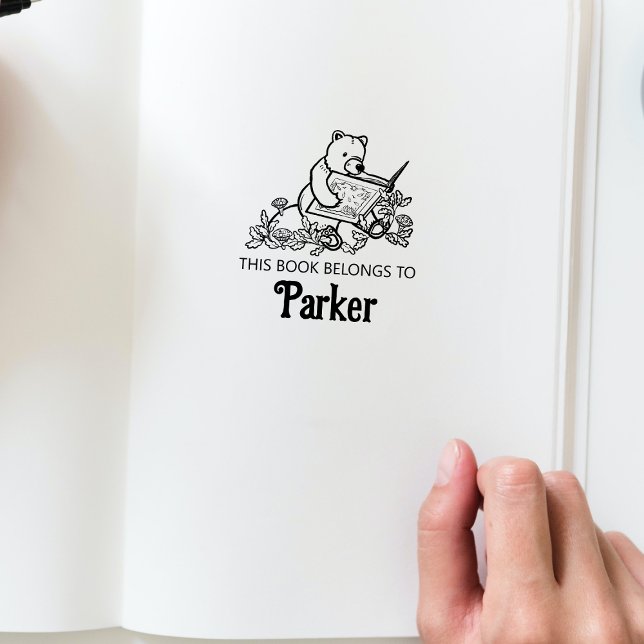 Tampons Encreurs Bois livre d'histoire ours Baby livre timbre de li (This book belongs to personalized bookplate stamp in the Woodland Storybook Baby Shower Collection.)