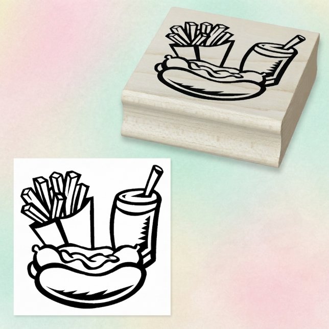 Tampons Encreurs Boisson gazeuse de restauration rapide Frites Hot  (Fast food art and crafts stamp. French fries, soda and hot dog art stamp.)