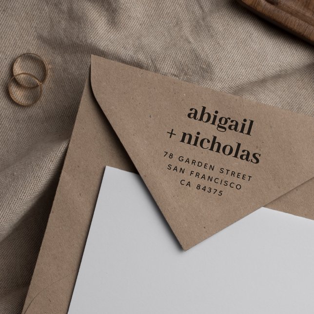 Tampons Encreurs Bold Elegant Couple's Names Mariage Adresse de ret (Bold Elegant Couple's Names Wedding Return Address Rubber Stamp)