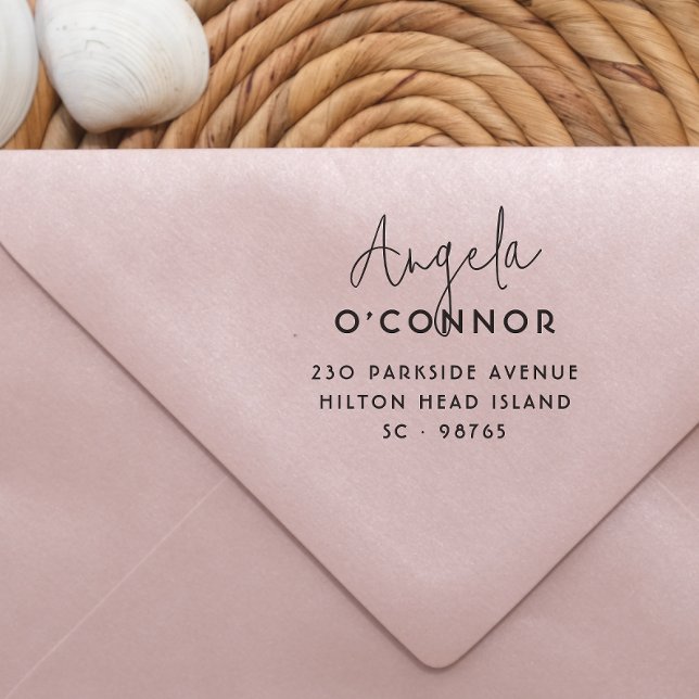 Tampons Encreurs Bold Modern Handwriting Nom et adresse de retour (Stamp Mock-up)