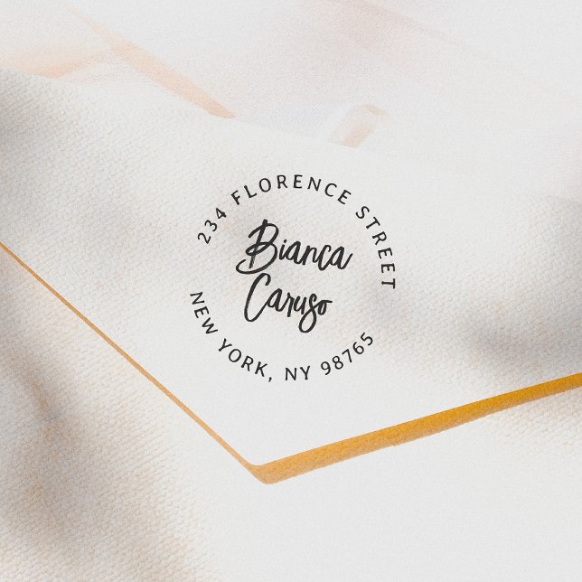 Tampons Encreurs Bold Script Lettering Name Round Return Address (Créateur téléchargé)