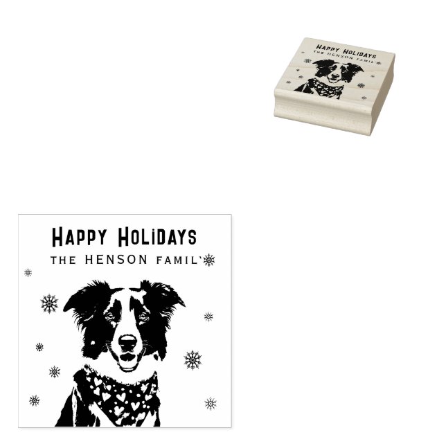 Tampons Encreurs Border Collie Red Heart Bandana Christmas Photo (Tamponné)