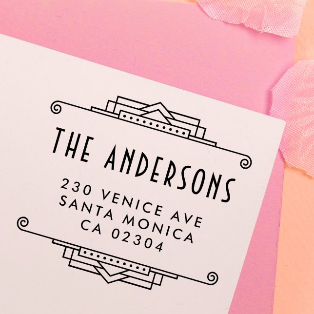 Tampons Encreurs Bordure Art déco Nom de famille personnalisé Adres (Créateur téléchargé)