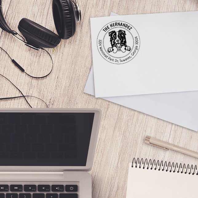 Tampons Encreurs Bordure Collie Chien Retour Adresse Famille (Créateur téléchargé)