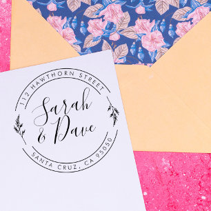 Tampons Encreurs Botanique Circulaire Mariage Script Adresse de ret