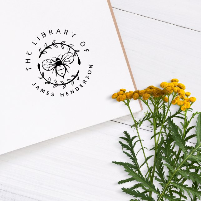 Tampons Encreurs Botanique Moderne D'Abeille De Miel De La Biblioth (Créateur téléchargé)