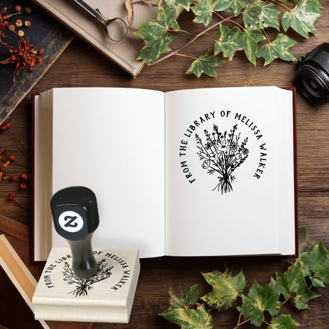 Tampons Encreurs Bouquet fleur sauvage PERSONNALISÉ (Wildflower Bouquet CUSTOM Personalized Ex Libris Library of Bookplate Rubber Stamp
)