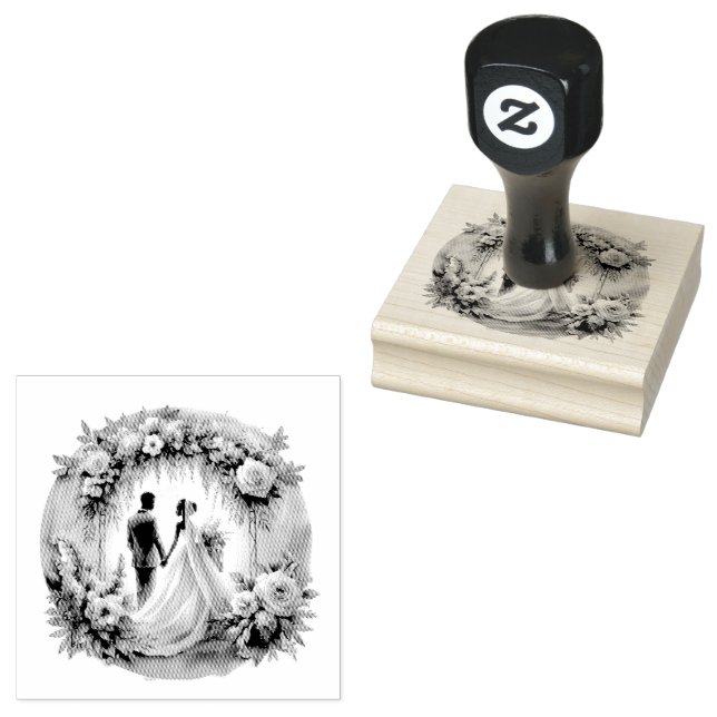 Tampons Encreurs Bride and Groom silhouette Floral Wedding (Tamponné)