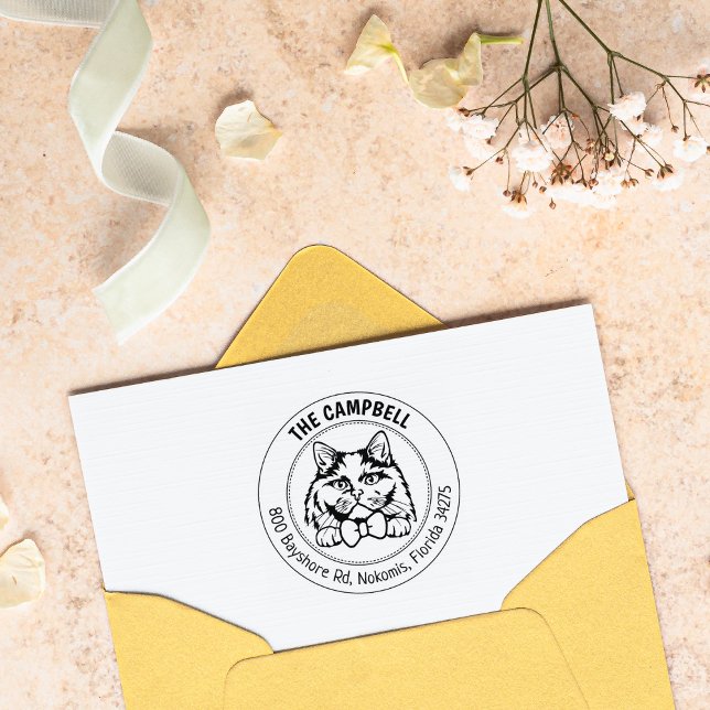 Tampons Encreurs British Long Haired Cat Adresse de retour (Créateur téléchargé)