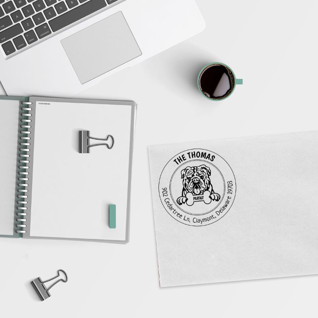 Tampons Encreurs Bulldog Chien Retour Adresse Famille (Créateur téléchargé)