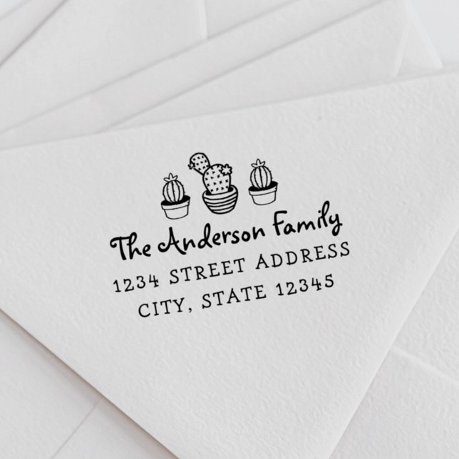 Tampons Encreurs Cactus à main Nom de famille Adresse de retour (Créateur téléchargé)