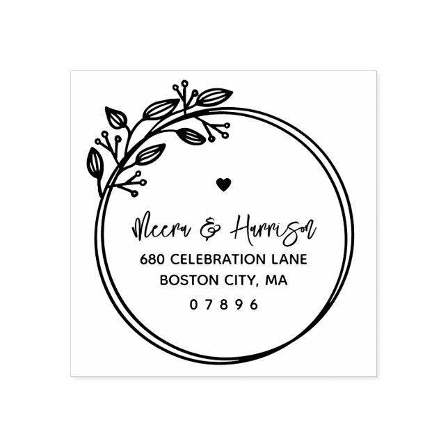 Tampons Encreurs Cadre Circulaire Adresse de Mariage Floral (Impression)