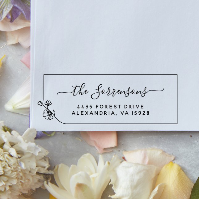 Tampons Encreurs Cadre de ligne florale Nom personnalisé et adresse (Rubber Stamp Mock-up)