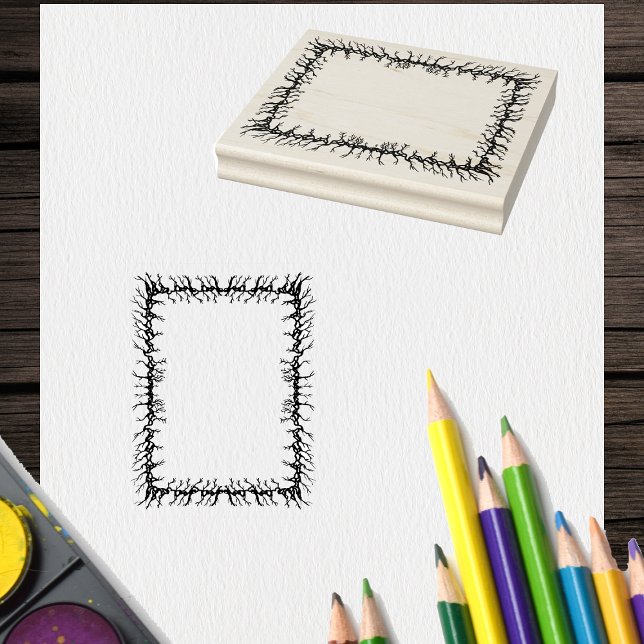 Tampons Encreurs Cadre effrayant de branches barbelées pour l'artis (Frame made of spooky barbed black branches on Halloween craft rubber stamp.)