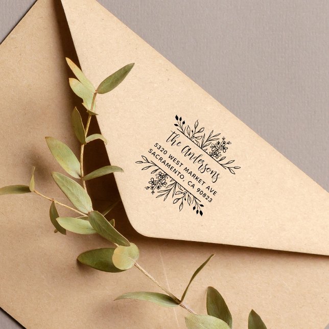 Tampons Encreurs Cadre Feuille Botanique Nom de famille Adresse de  (Créateur téléchargé)