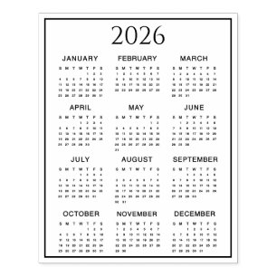 Tampons Encreurs Calendrier 2026 #2 Quatre rangées, trois colonnes