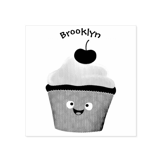 Tampons Encreurs Caricature de cupcake joyeux (Impression)