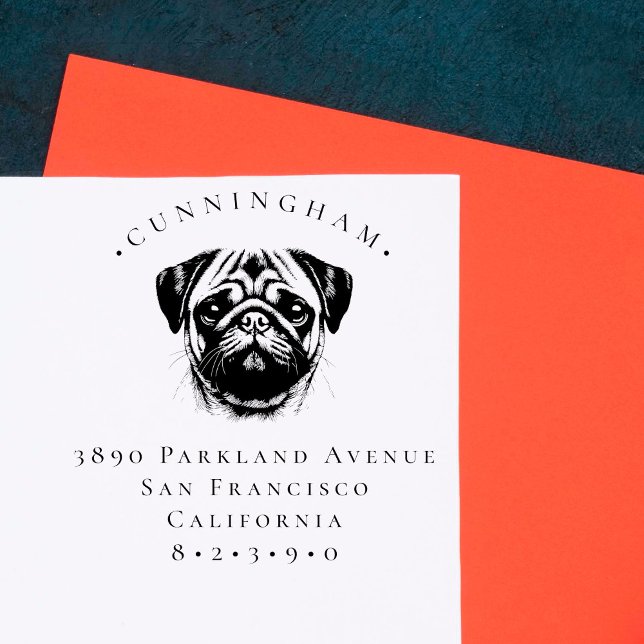 Tampons Encreurs Carlin Pet Dog Nom de famille et adresse de retour (Créateur téléchargé)