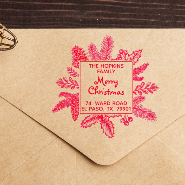 Tampons Encreurs Carré de Noël Feuilles Nom de famille Adresse de r (Créateur téléchargé)