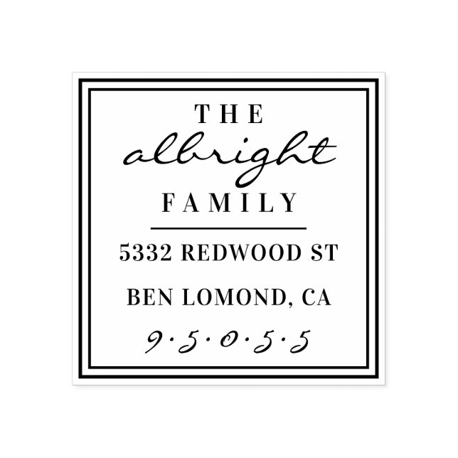 Tampons Encreurs Carré de script personnalisé Nom de famille Adress (Impression)