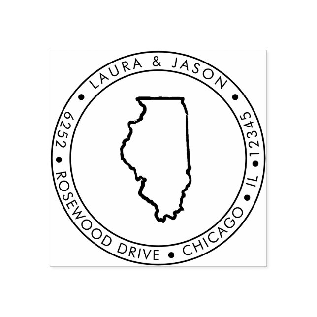 Tampons Encreurs Carte d'état de l'Illinois Adresse de retour Bois  (Impression)